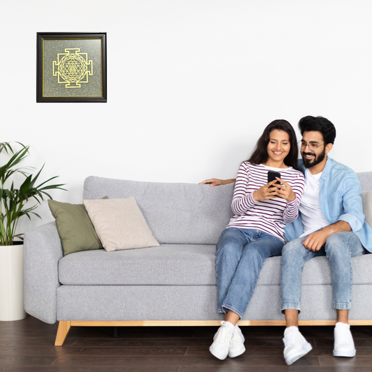 Siddh Shree Yantra on Raw Pyrite Frame- Attract Wealth and Positivity