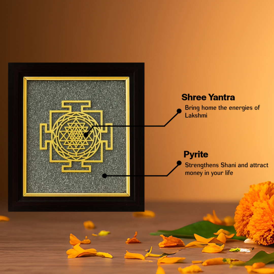 Siddh Shree Yantra on Raw Pyrite Frame- Attract Wealth and Positivity