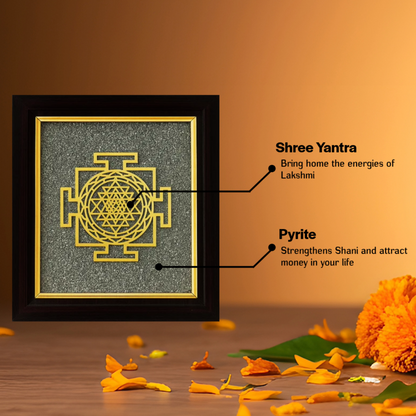 Siddh Shree Yantra on Raw Pyrite Frame- Attract Wealth and Positivity