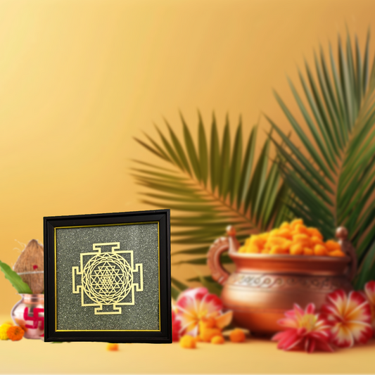 Siddh Shree Yantra on Raw Pyrite Frame- Attract Wealth and Positivity